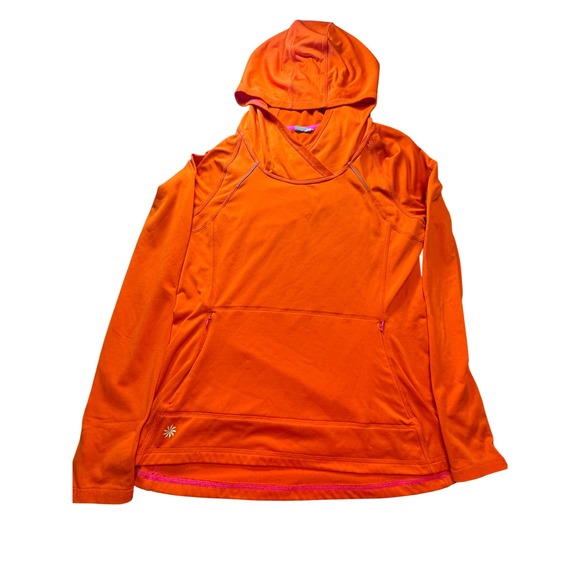 Athleta Tops - Athleta Womens Orange Polartec Power Stretch Hoodie Pullover Thumbholes 930287